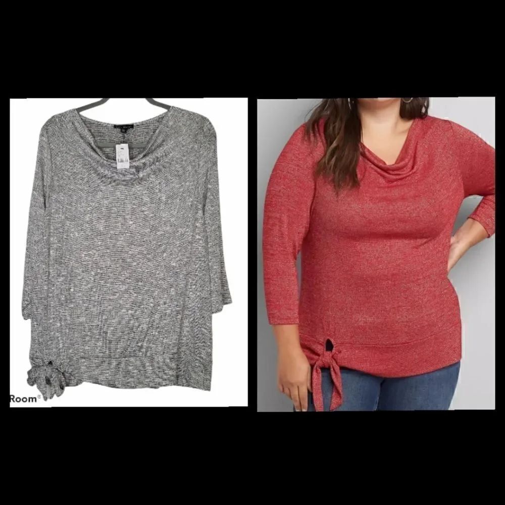 10W 12W Lane Bryant Cowl Neck Top Metalic Tie Hem